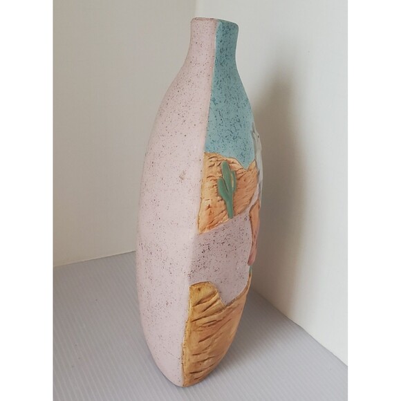 Southwestern Original 3d Studio Art Pottery Wolf Vase Floral Cactus Desert Decor - Picture 7 of 14